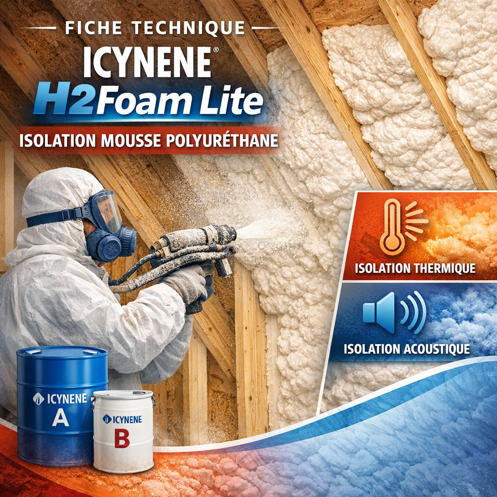 Fiche technique Icynene H2Foam Lite isolation mousse polyuréthane pour isolation thermique et acoustique.