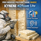 Application of ICYNENE H2Foam Lite polyurethane foam being sprayed for thermal and acoustic insulation in a building in Moroc