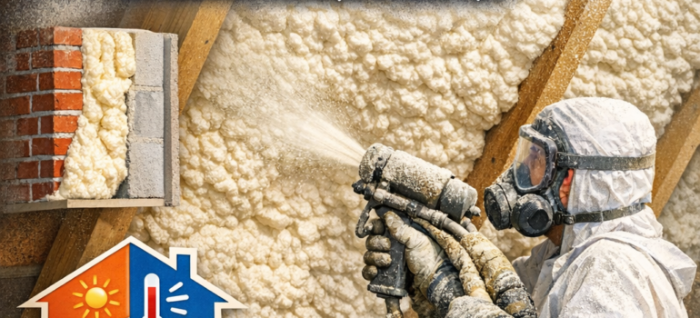 Application professionnelle de mousse polyuréthane projetée MAJOREL pour isolation thermique et acoustique au Maroc.